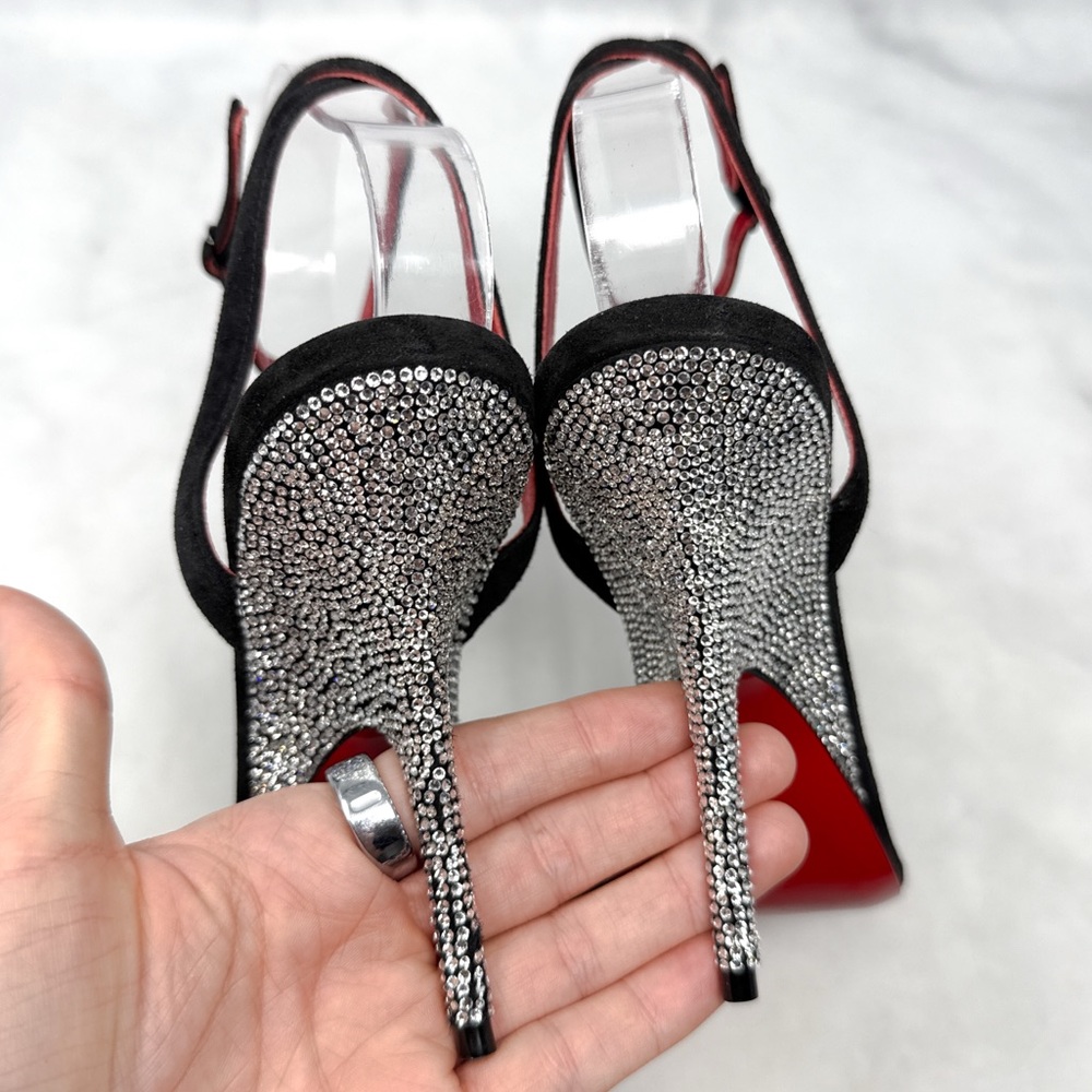 Christian Louboutin Arch Queen Strass Suede Stiletto Sandal Heels Sexy Black 38 - Picture 10 of 16